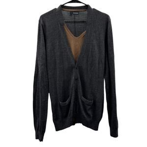 The Kooples Wool‎ Gray & Tan Long Sleeve Cardigan Sweater Size XL